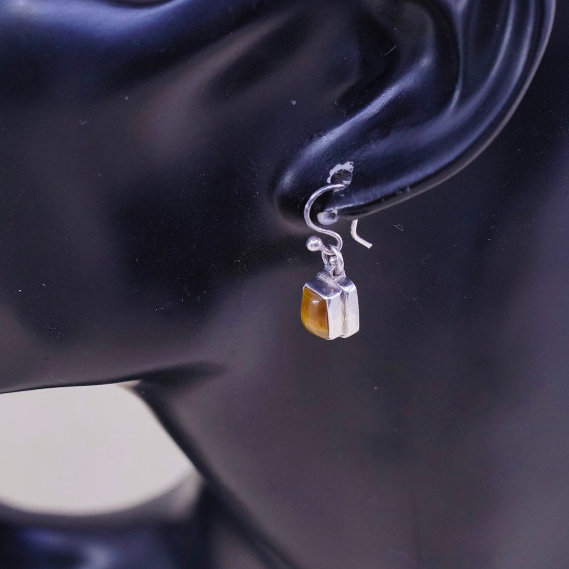 Sterling silver handmade earrings, 925 with tiger eye dangles, stamped 925