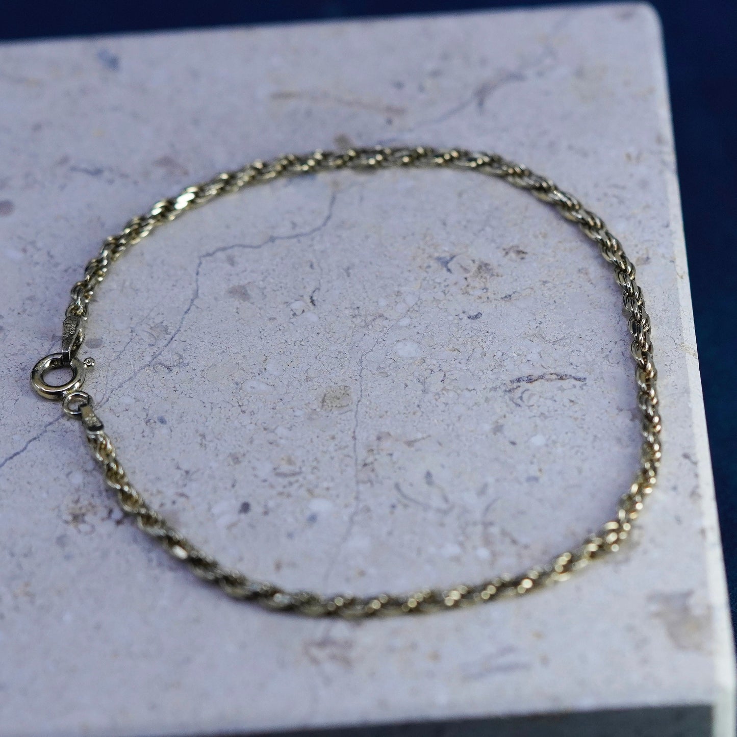 7.75”, Danecraft gold over Sterling silver handmade bracelet, 925 rope chain