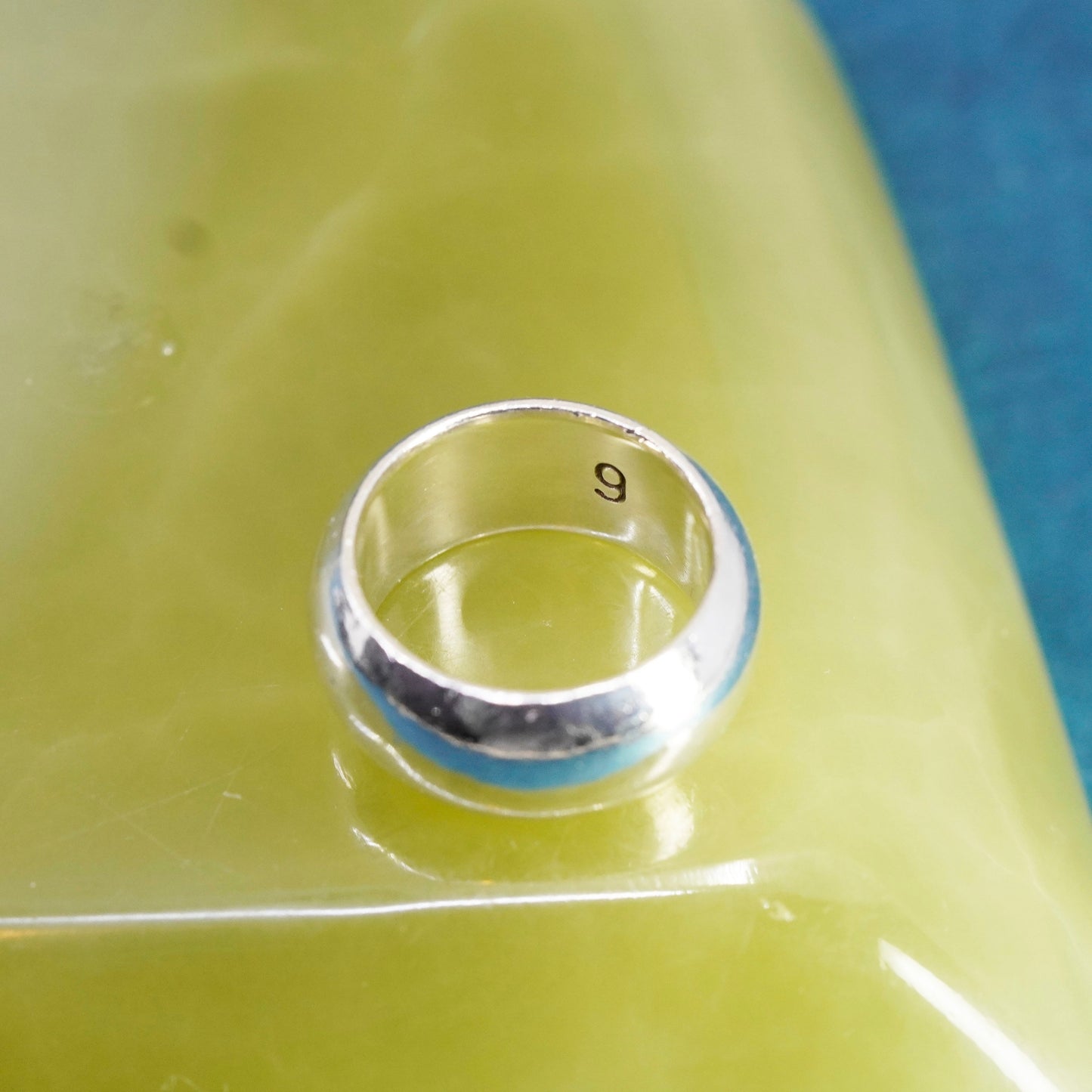 Size 8.25, vtg turkey Sterling silver handmade ring, wide 925 cigar cuff band