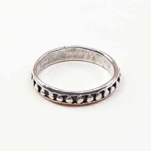 Size 6, Vtg stackable Sterling Silver Handmade Ring 925 Band W/ Beads