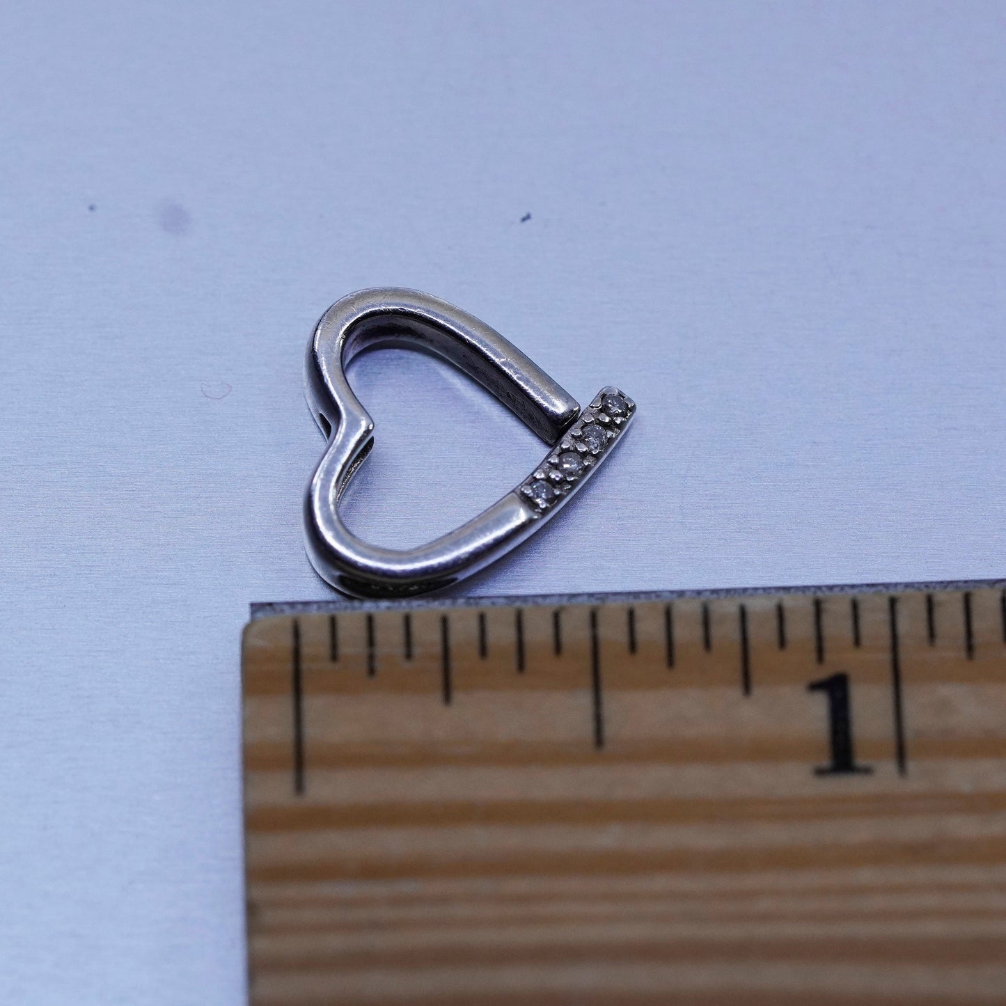 Vintage sterling 925 silver heart pendant with diamond