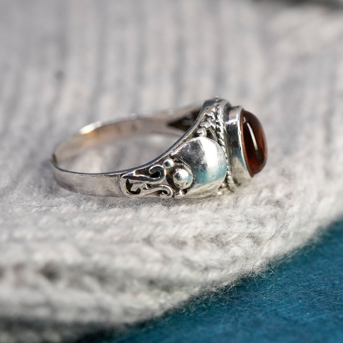 Size 8, Sterling 925 silver handmade amber ring, Native American, southwestern