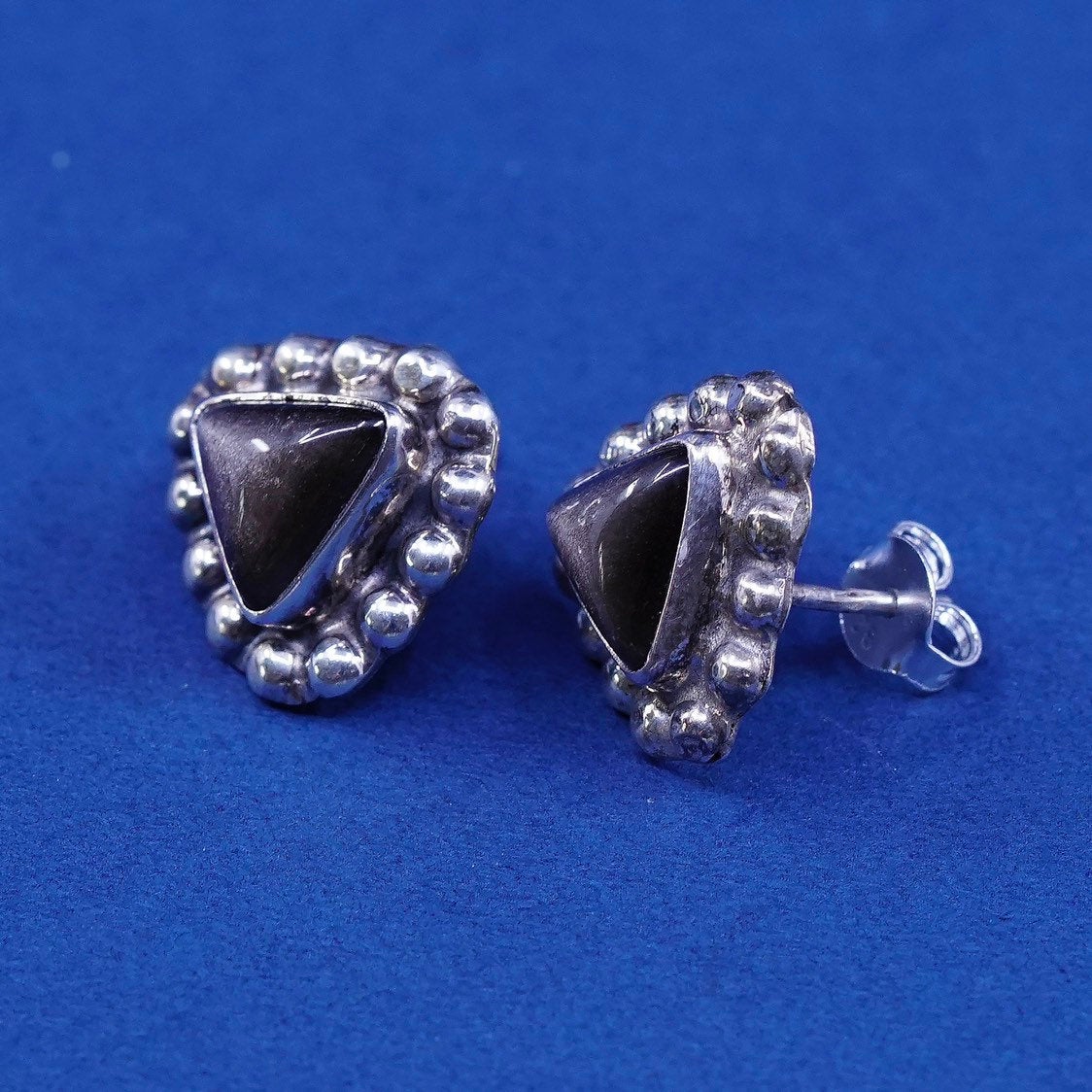 vtg Southwestern handmade Sterling 925 silver studs earrings w/ tiger eye