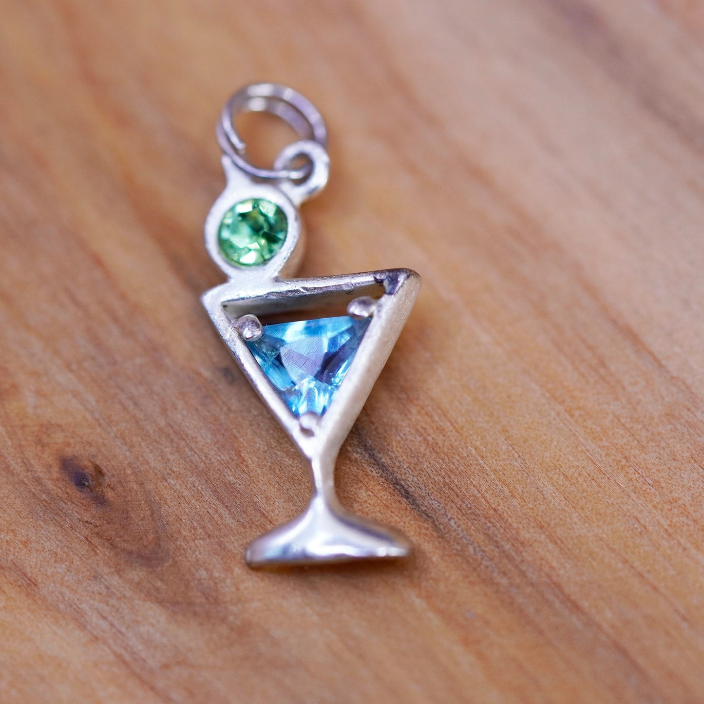 Vintage Sterling silver handmade pendant, 925 cocktail glass charm with olive