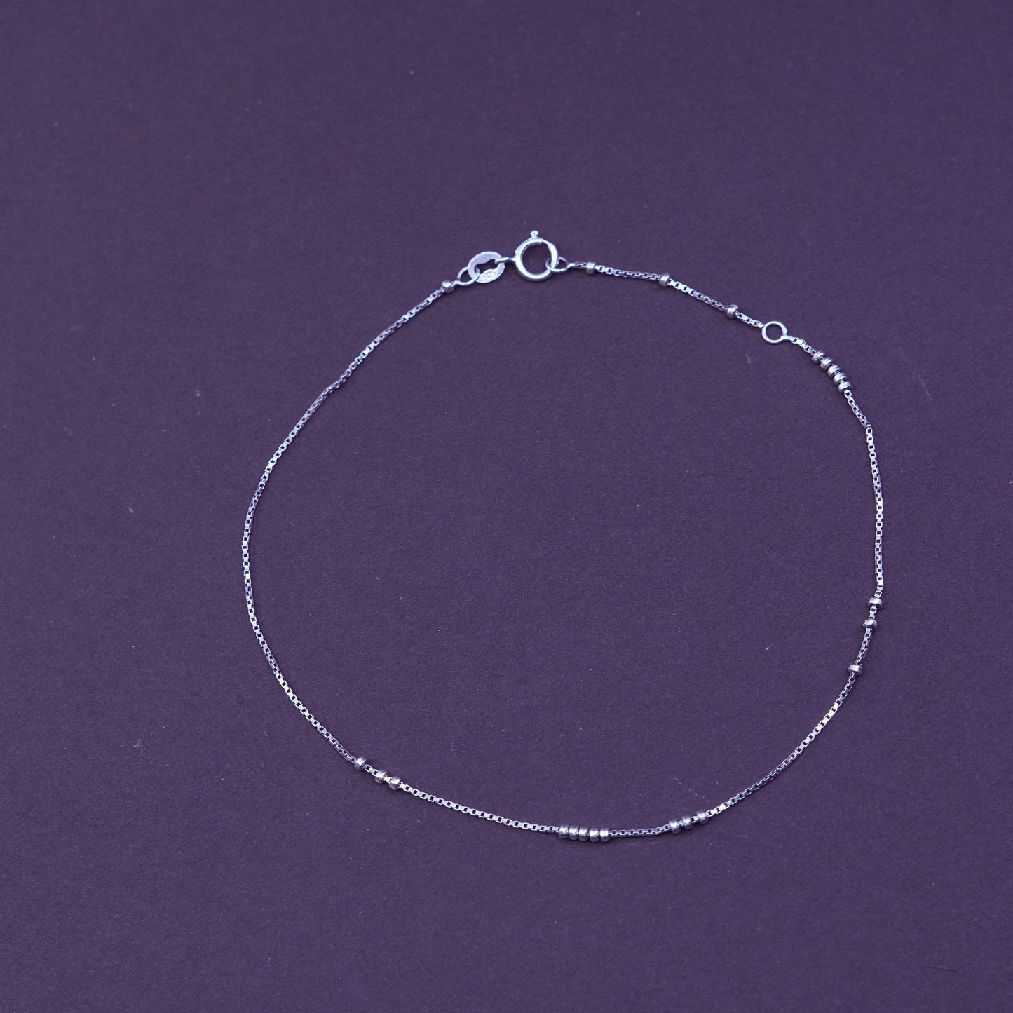 10”, vintage Sterling 925 silver handmade box link bracelet anklet with beads