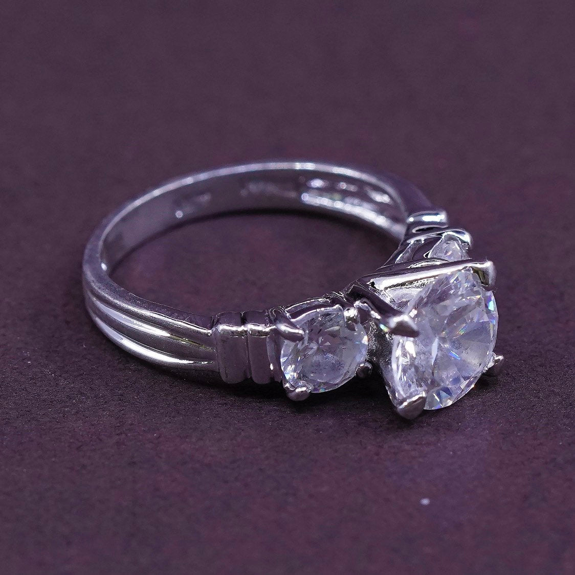 sz 7, vtg Sterling silver engagement ring, 925 w/ genuine crystal