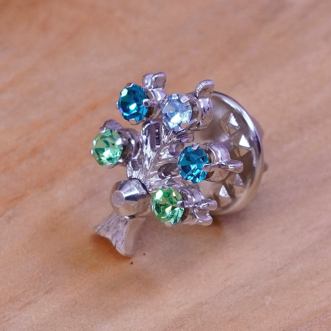 Vintage Anson handmade sterling 925 silver filigree tree brooch with rhinestone