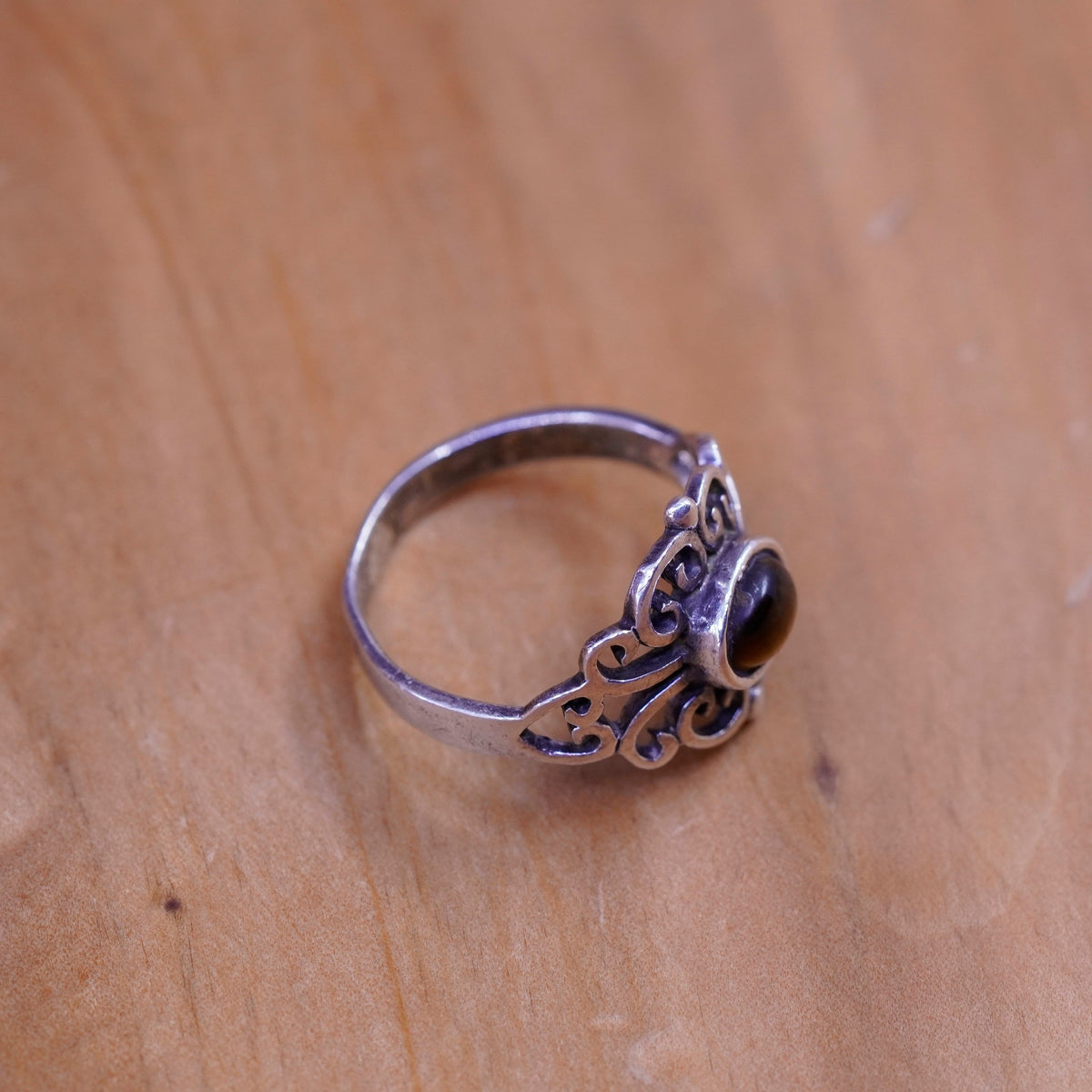 Size 7.5, vintage Sterling 925 silver handmade ring with golden tiger eye