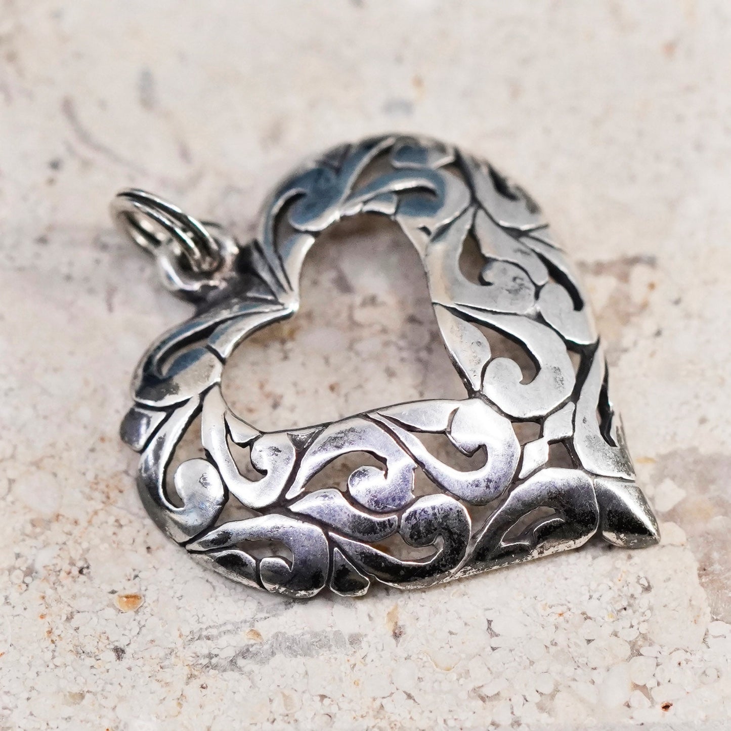 Vintage Sterling silver handmade pendant, 925 Jezlaine filigree heart