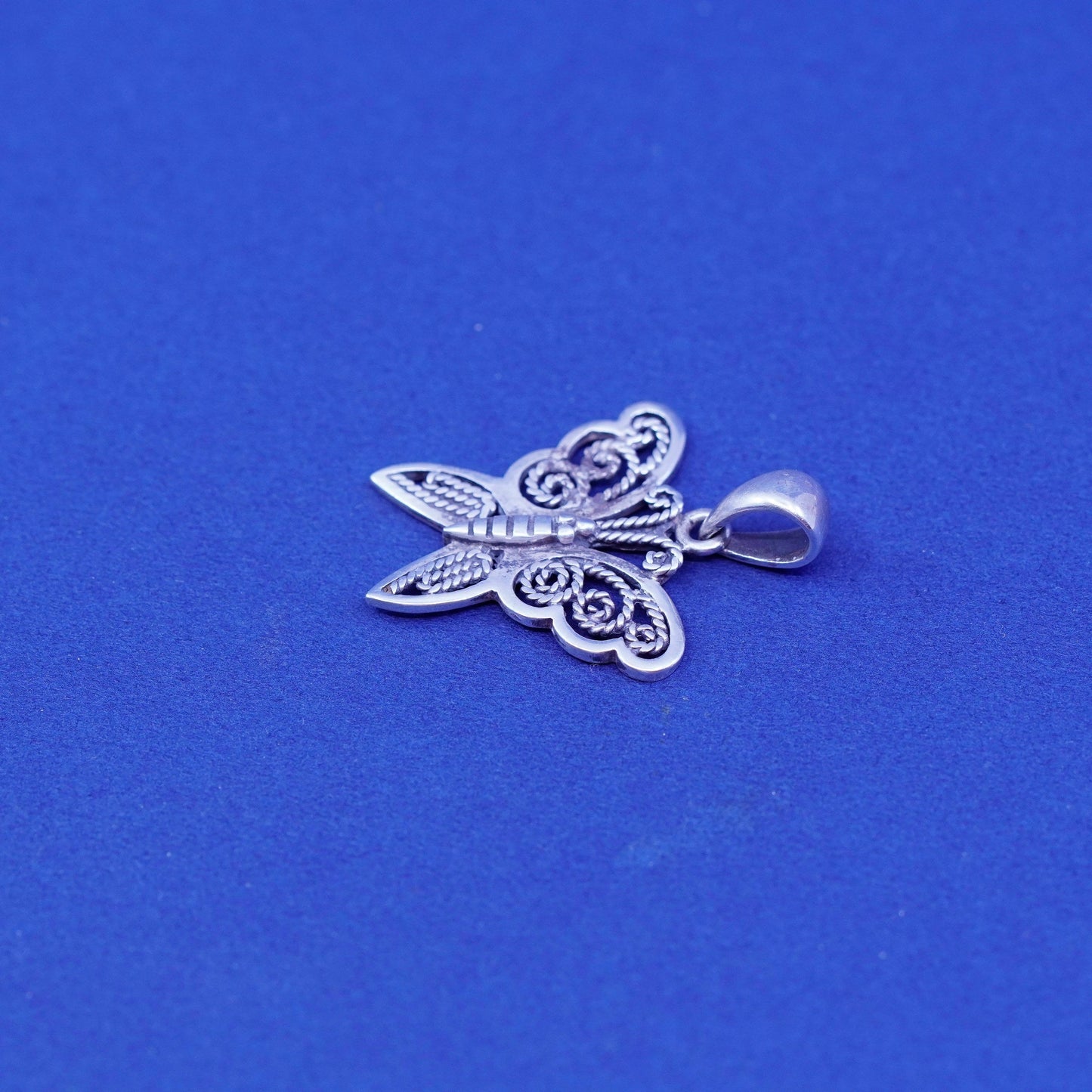 Vintage sterling silver handmade pendant, 925 filigree butterfly