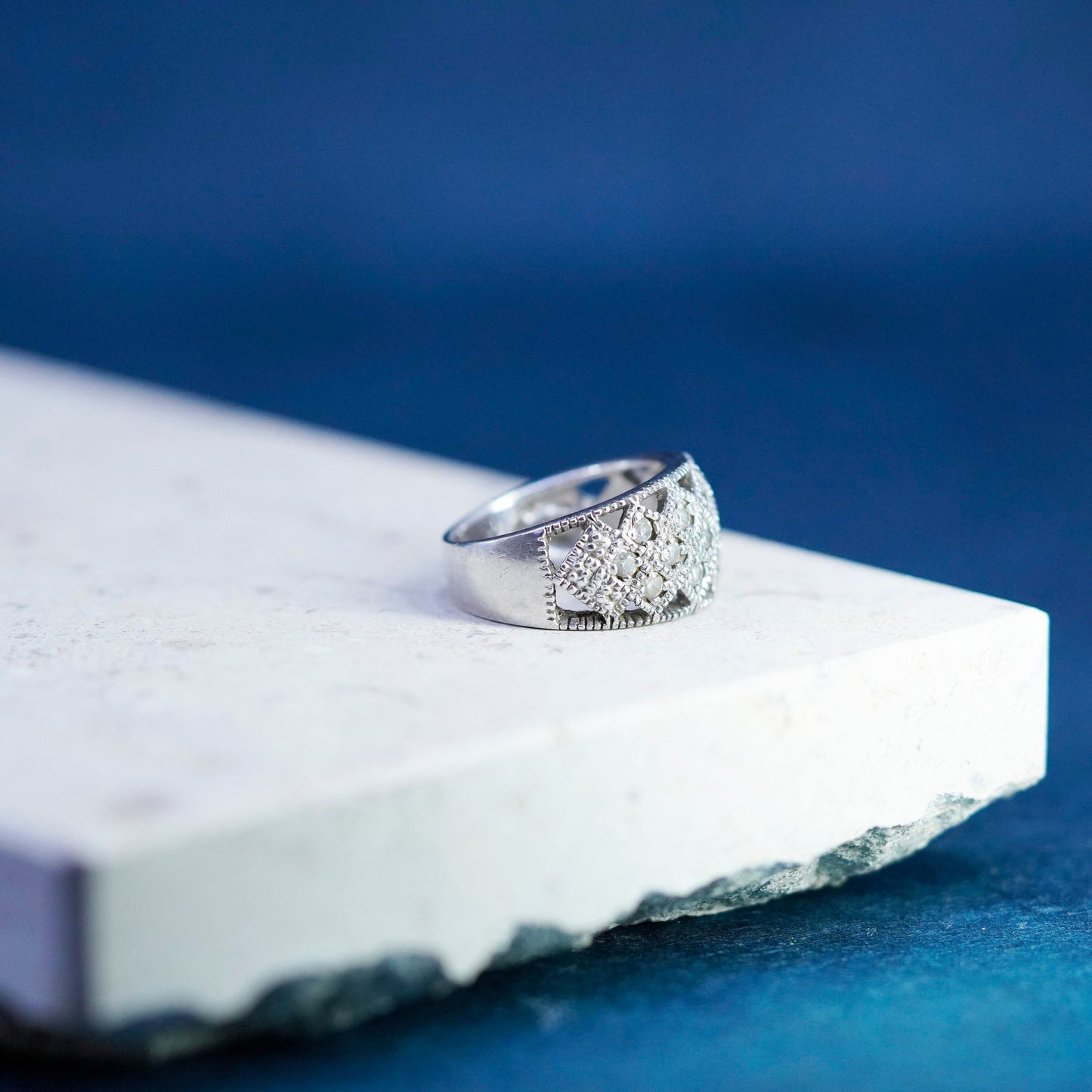 Size 6.75, vintage Sterling 925 silver engagement ring with cluster Cz