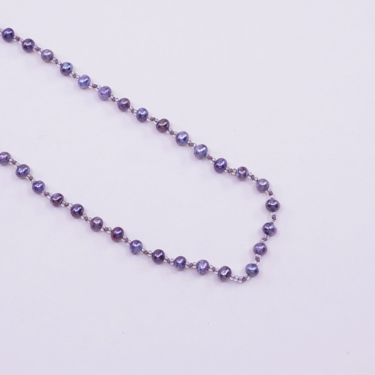 18”, Vintage handmade Sterling silver Circle chain with black pearl beads