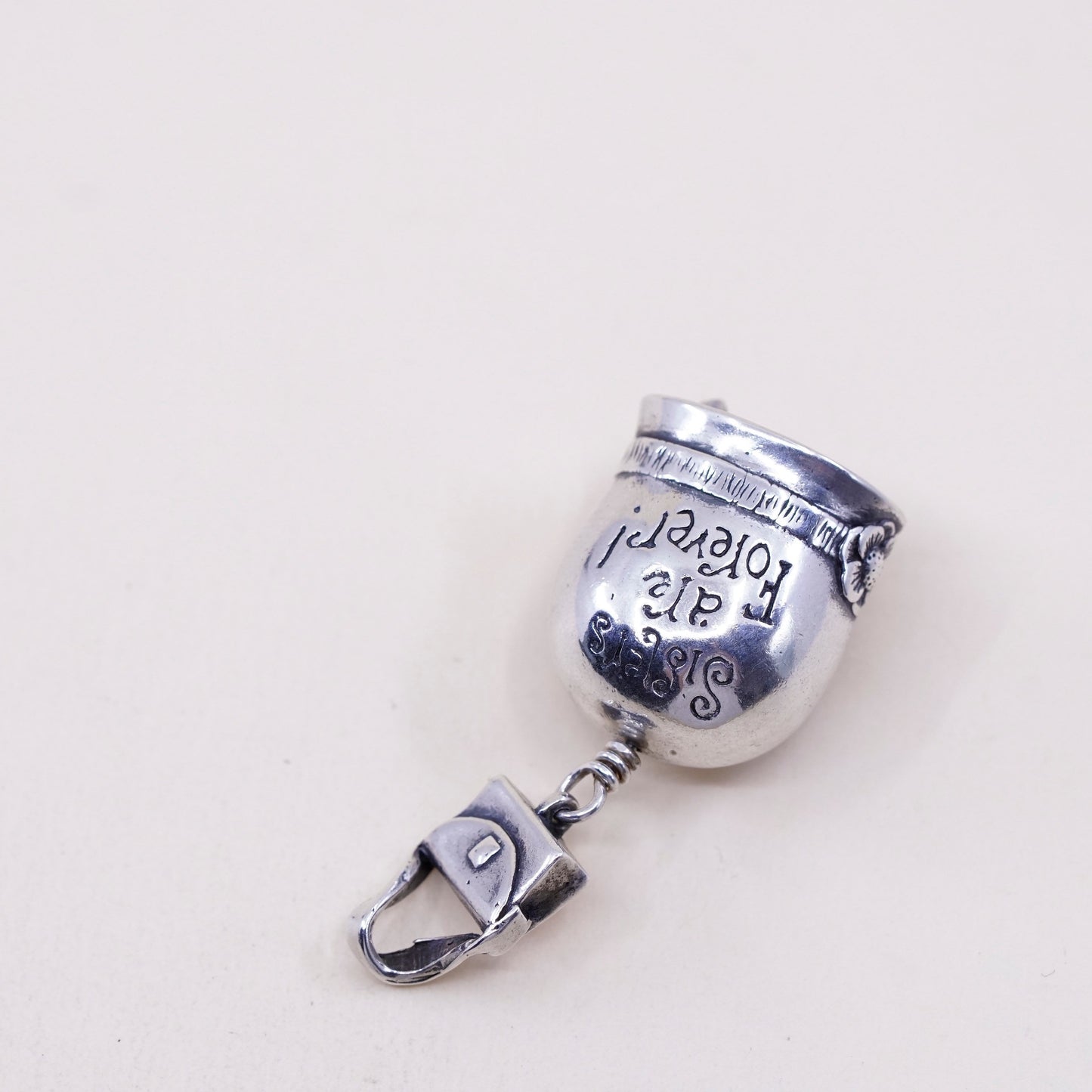 John Sterling silver handmade charm, 925 bell pendant “sisters are forever!