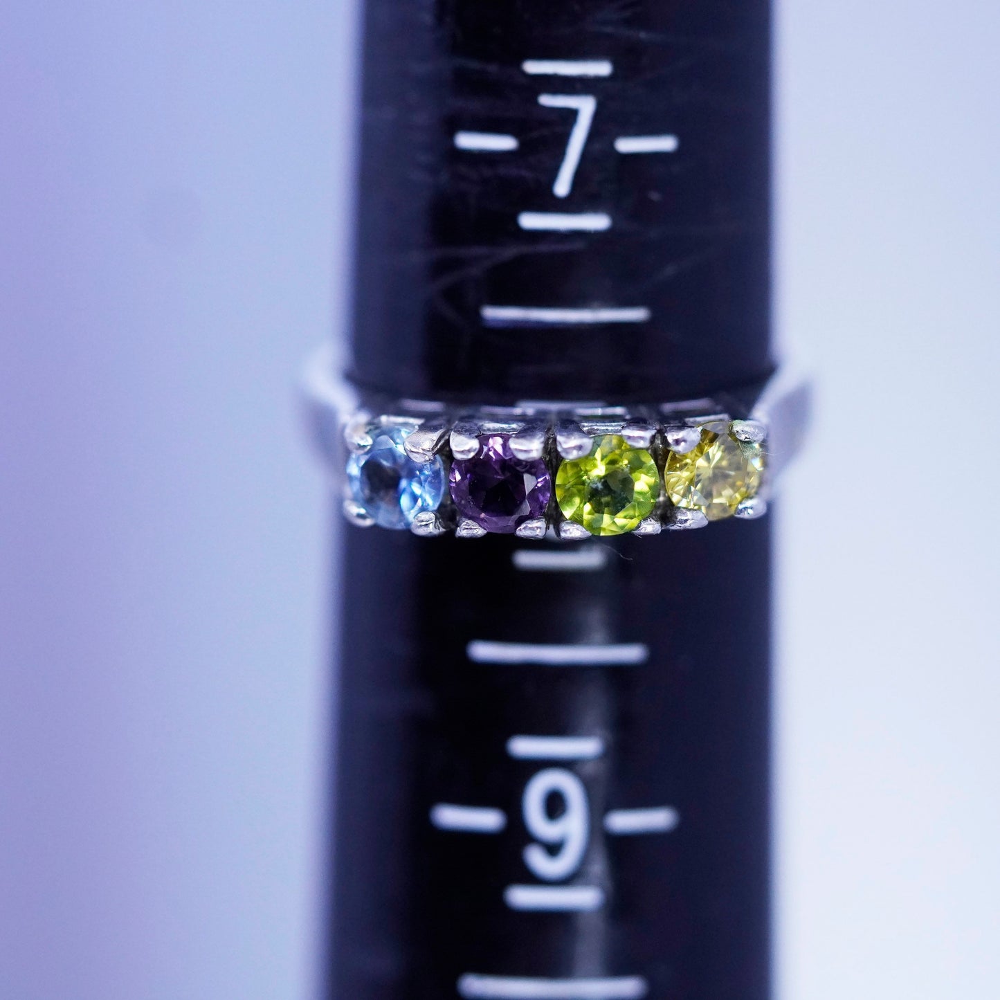 Size 8, vintage Sterling 925 Silver rainbow Cubic Zirconia stackable Band Ring
