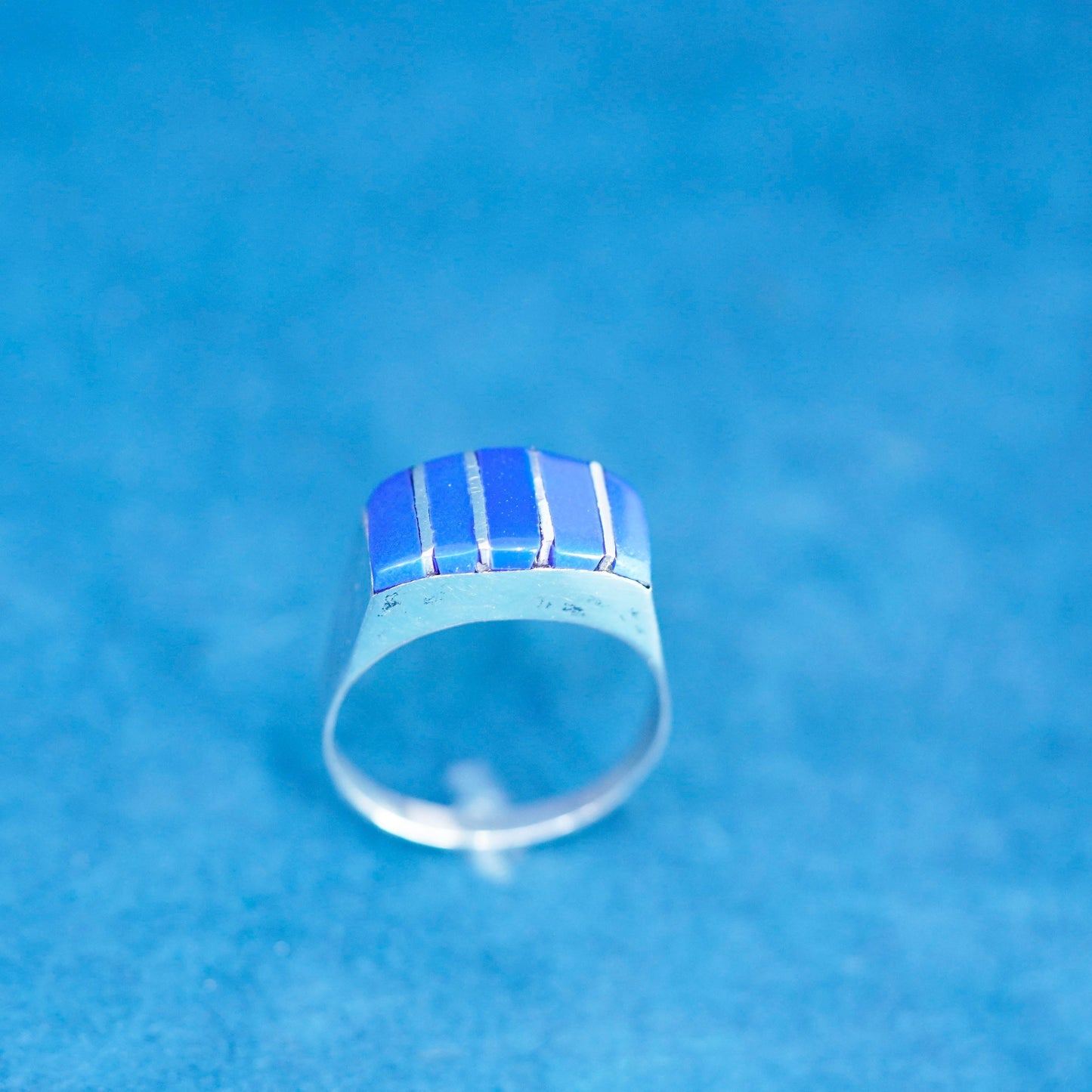Size 7, vintage Mexico Sterling 925 silver handmade ring band with sodalite