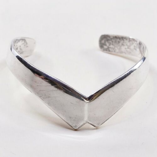 6.25”, Vtg Sterling Silver Handmade Collar Cuff Meixco 925 Bracelet, TO-01