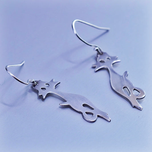 vintage Sterling silver handmade earrings, 925 cat kitty dangles