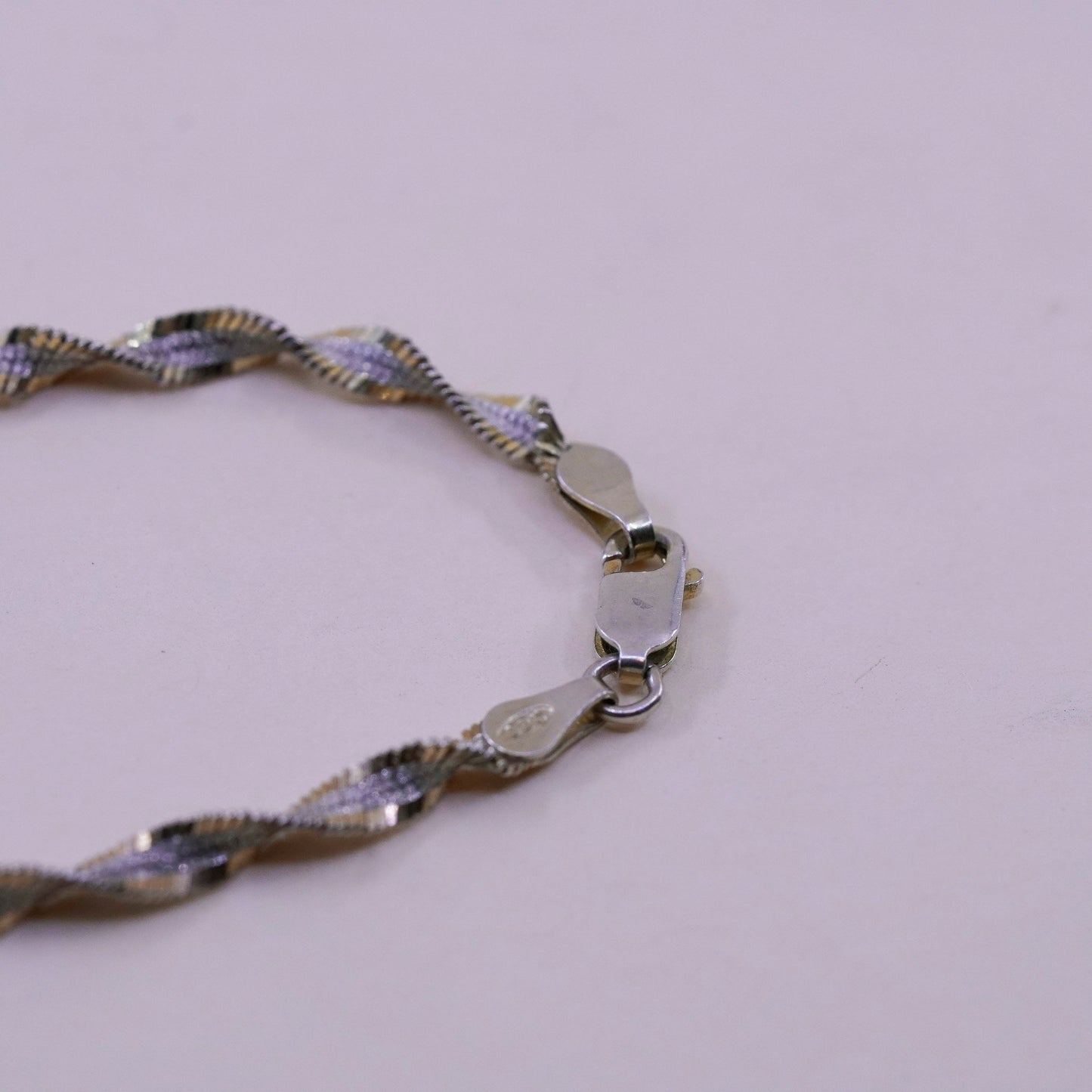 7.75”, vermeil gold sterling silver bracelet, 925 twisted herringbone chain