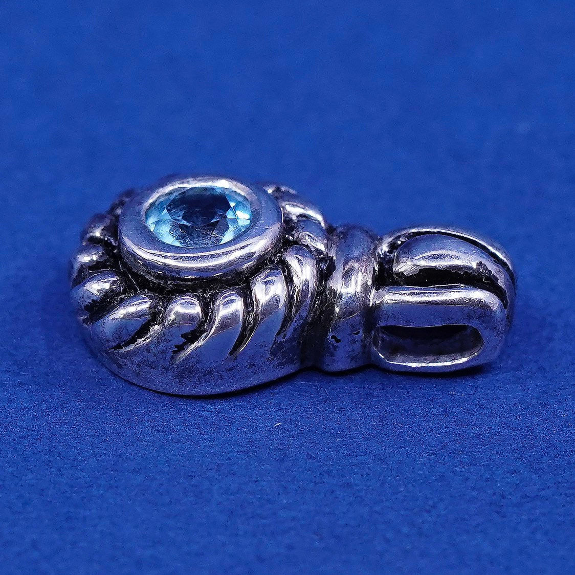 vtg sterling silver handmade pendant, 925 w/ blue topaz stone