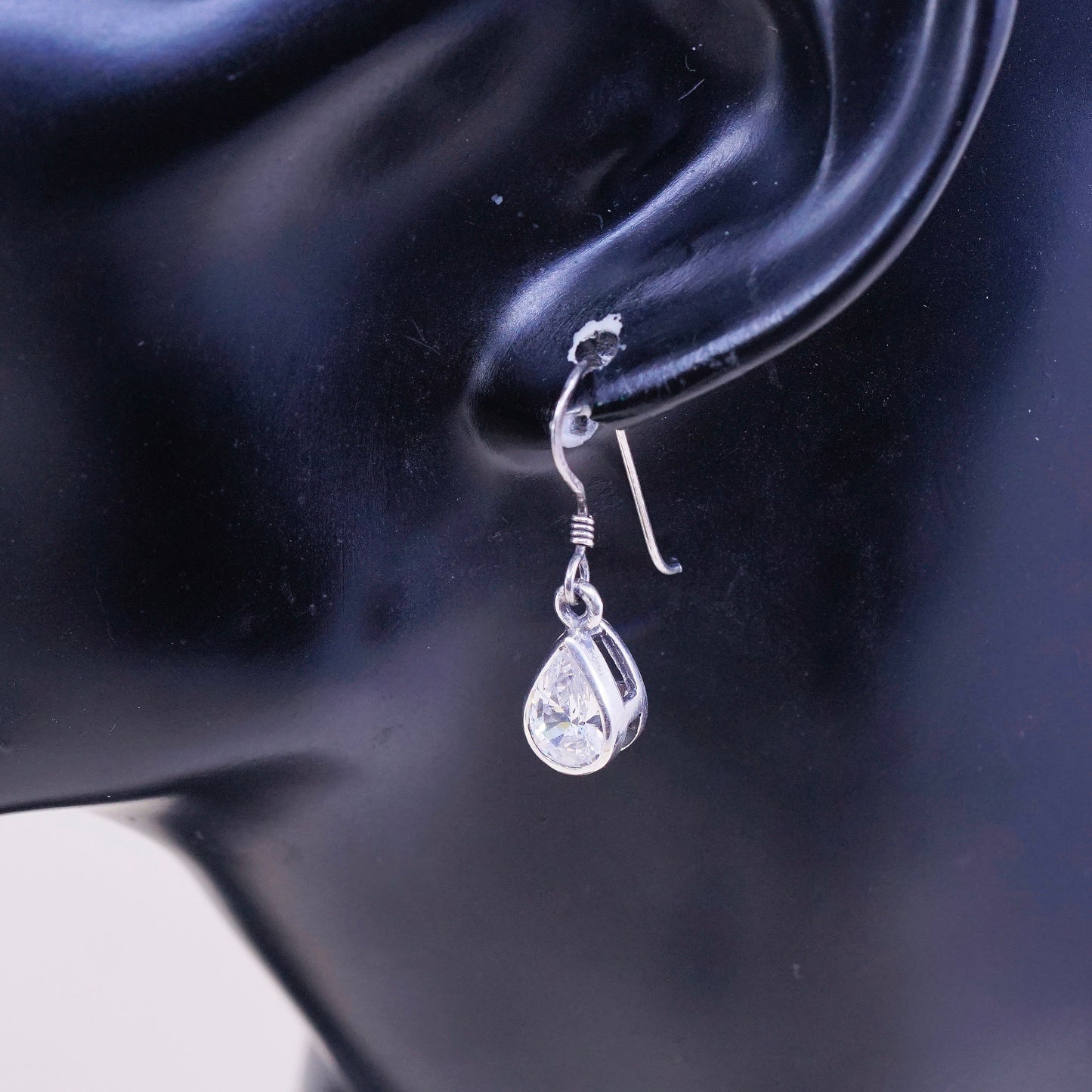 Vintage Sterling silver handmade earrings w/ teardrop crystal dangles