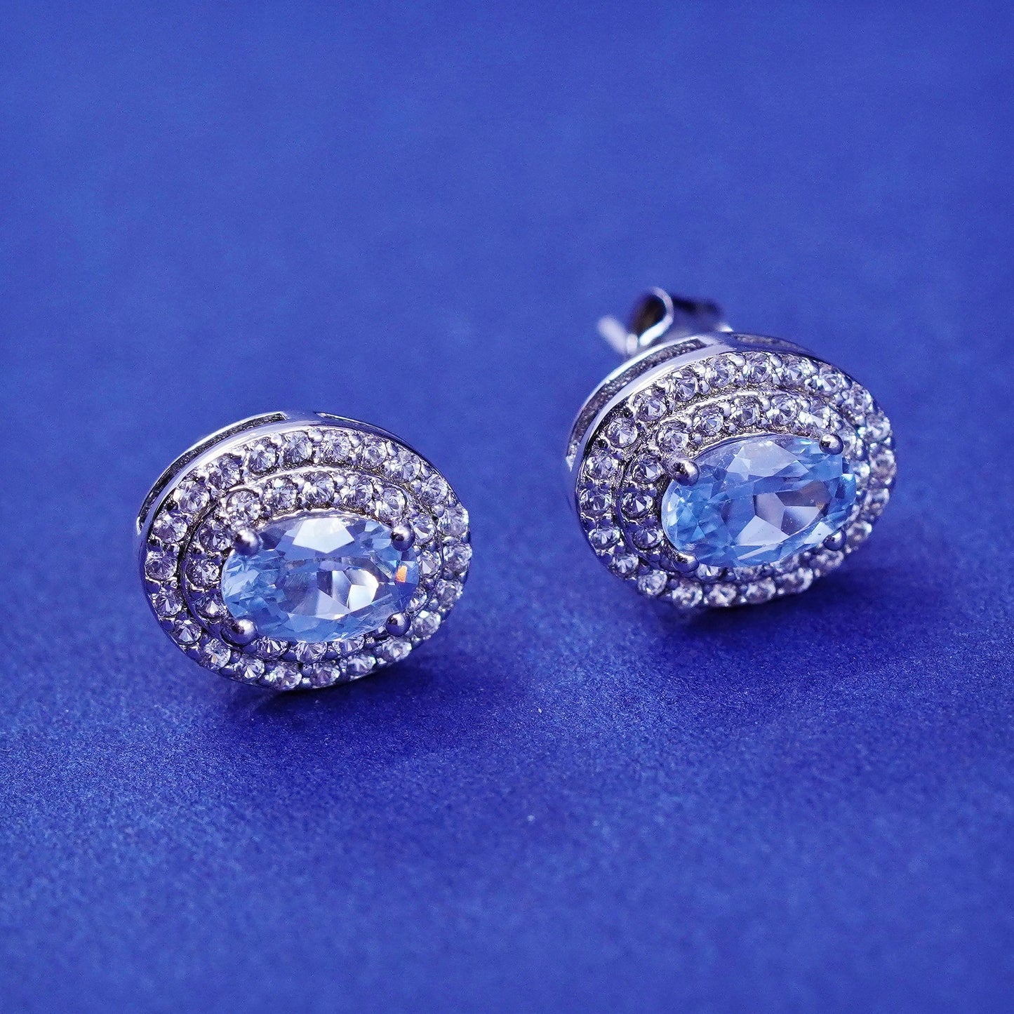 Vintage Sun sterling silver handmade earrings, 925 studs with topaz and cz