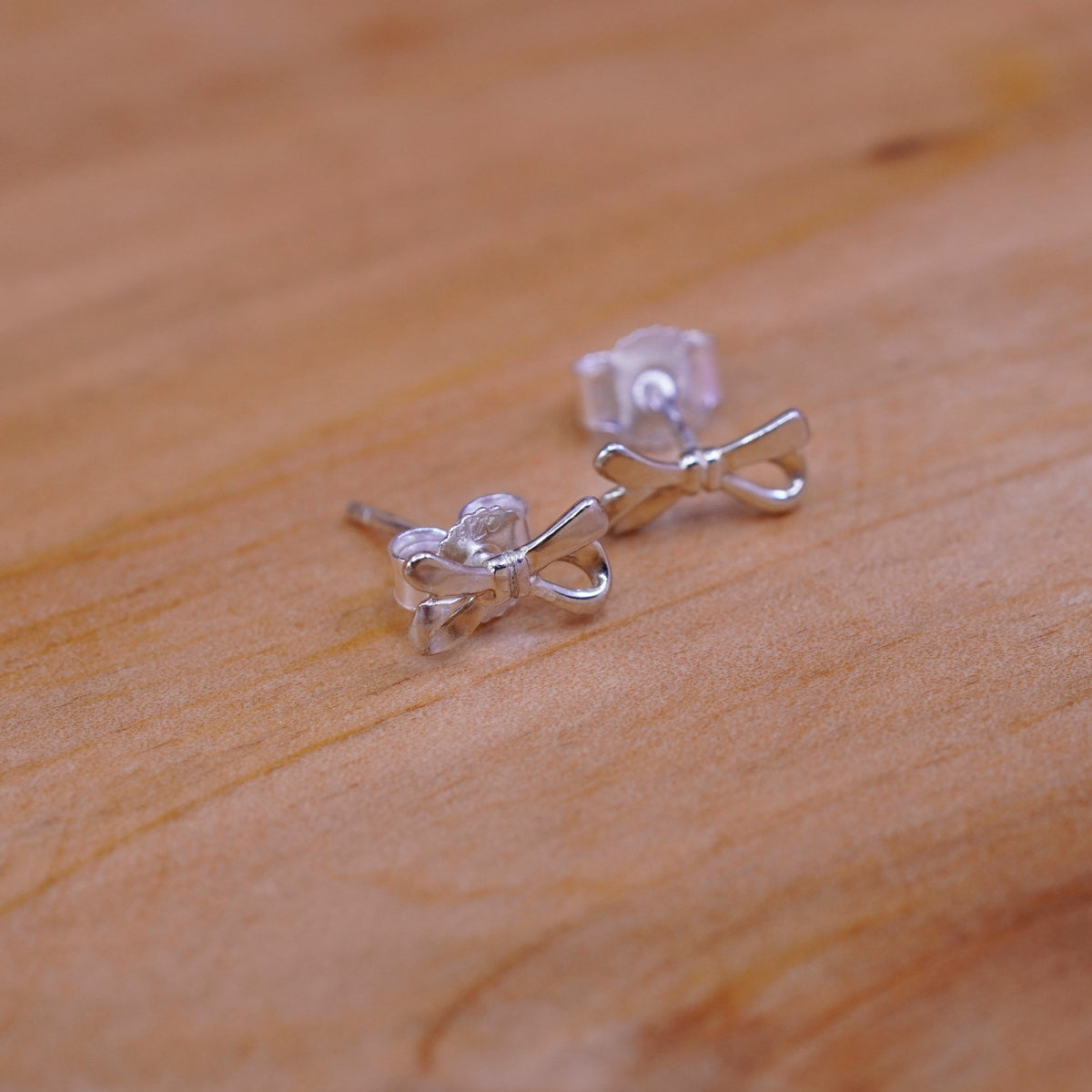 Vintage Sterling silver handmade earrings, 925 ribbon bow studs