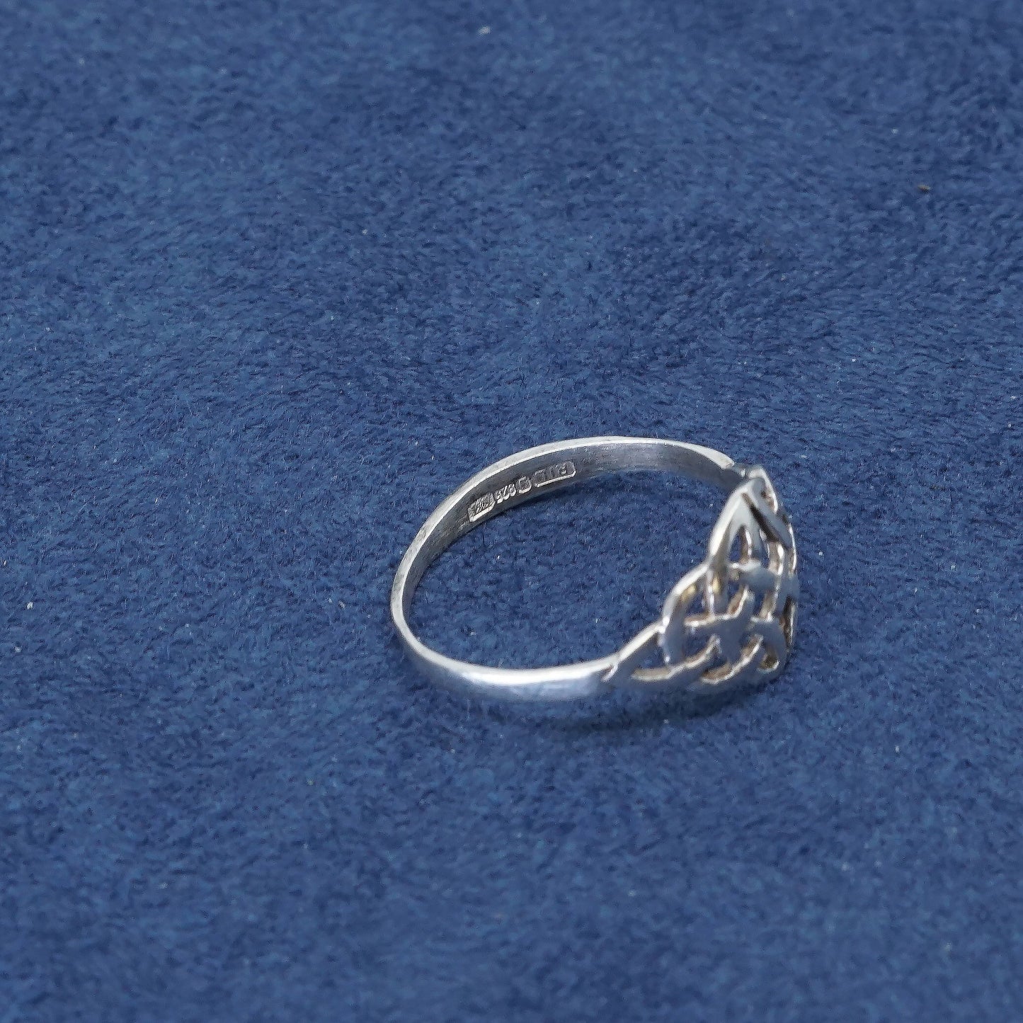 sz 8.25, vtg RIL Sterling silver handmade ring, 925 band w/ Irish filigree
