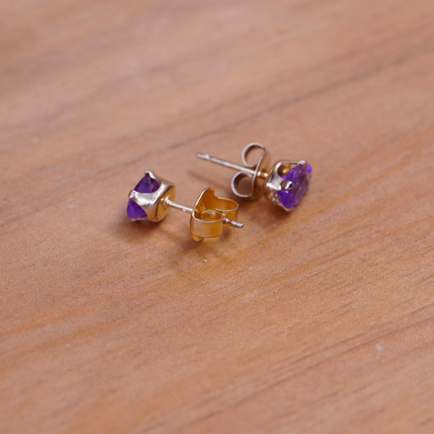Vintage vermeil gold over Sterling 925 silver studs, amethyst earrings