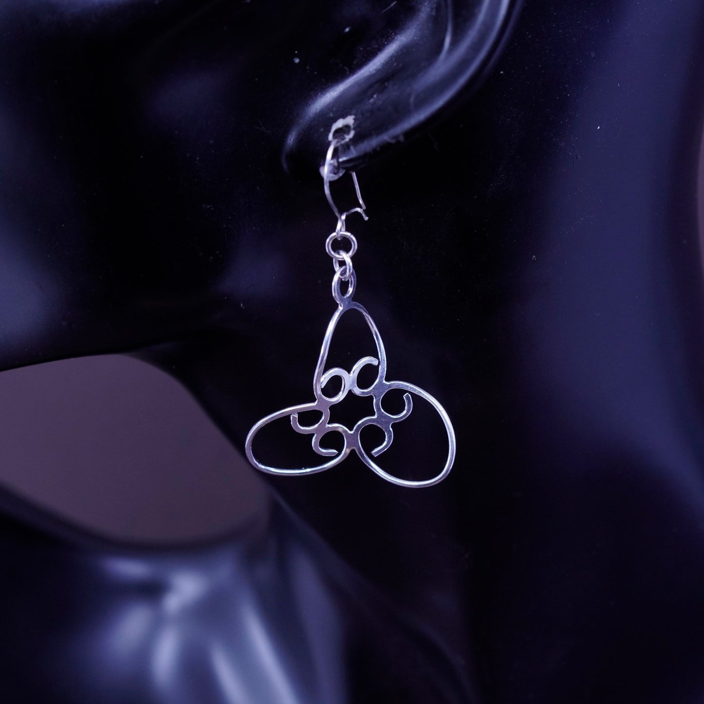 Vintage Sterling silver handmade earrings, twisted 925 filigree drops