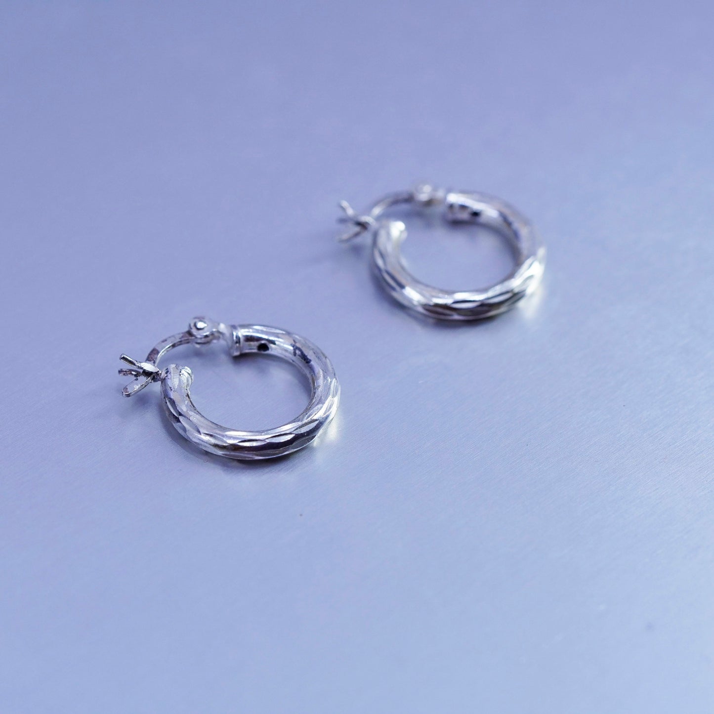 0.5”, vintage Sterling silver handmade earrings, textured 925 hoops