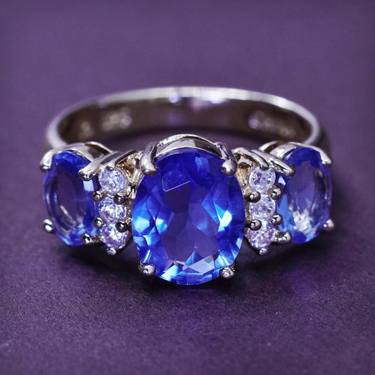 Size 8, vermeil gold over Sterling 925 silver handmade ring with topaz and cz