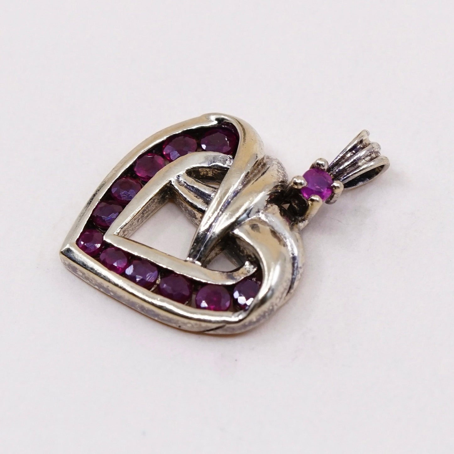 Vermeil Gold over sterling silver pendant, 925 heart with ruby