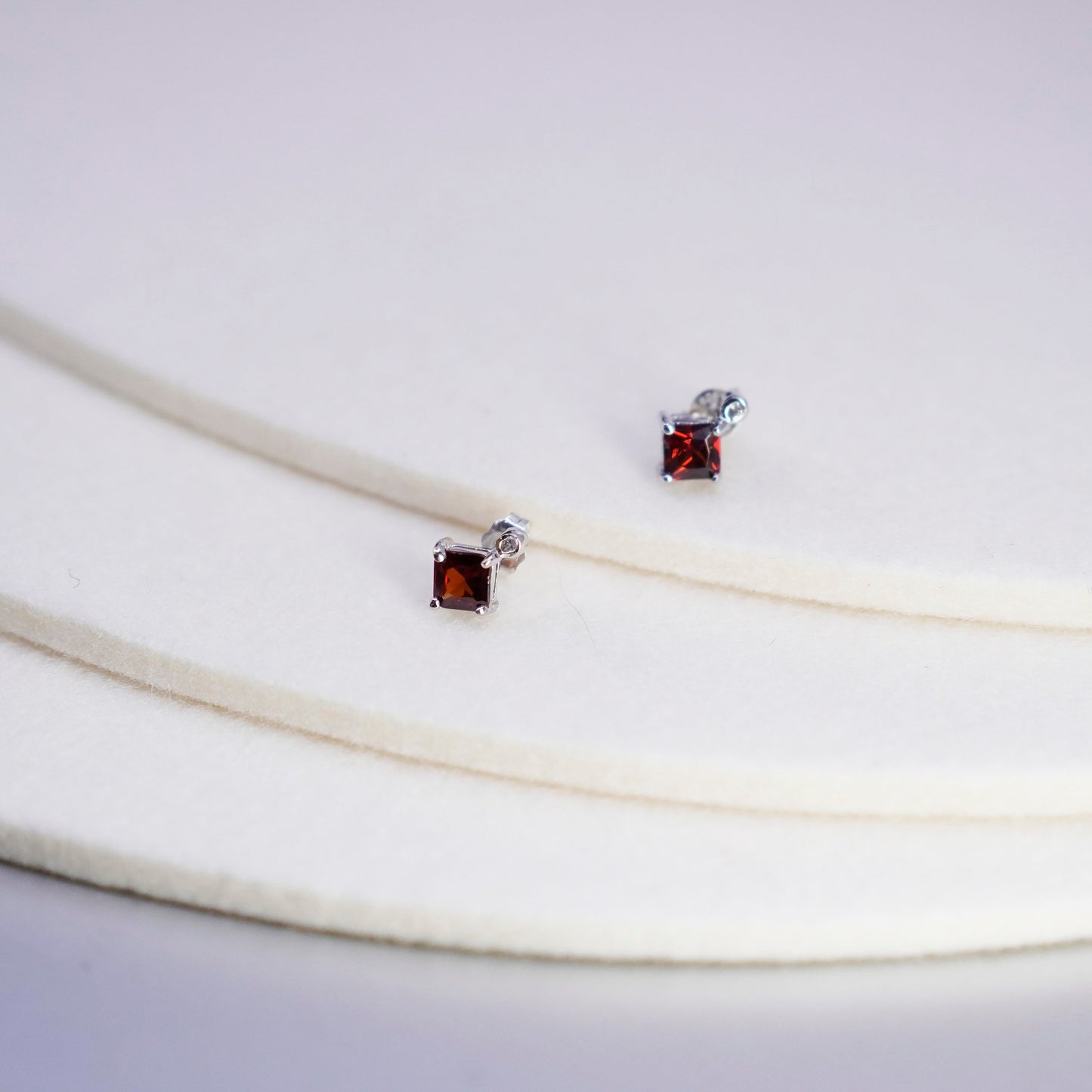 Vintage Sterling 925 silver handmade earrings, studs with ruby