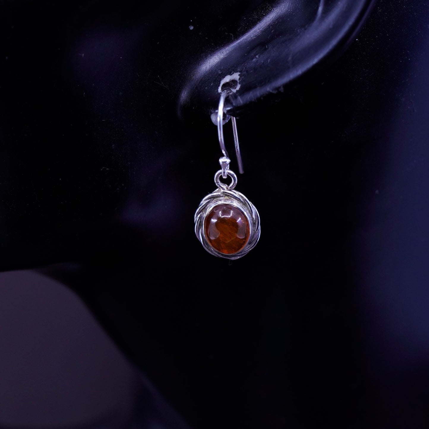 Vintage Sterling 925 silver handmade earrings with oval Amber