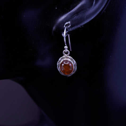 Vintage Sterling 925 silver handmade earrings with oval Amber