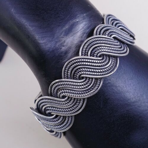 7.5”, Vtg Sterling Handmade Cuff, Southwest 925 Silver Woven Cable Bracelet