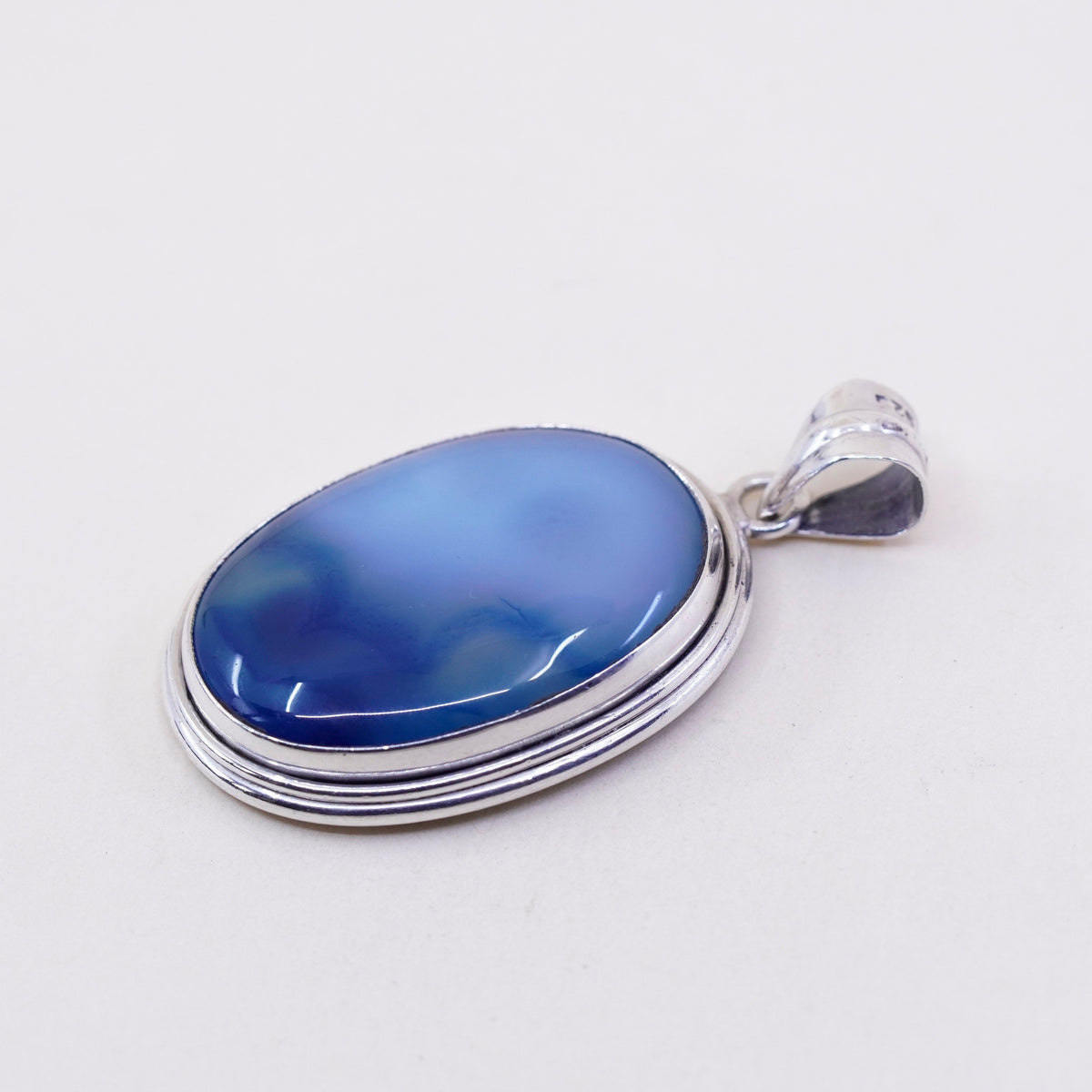 Vintage sterling 925 silver handmade pendant with oval blue agate