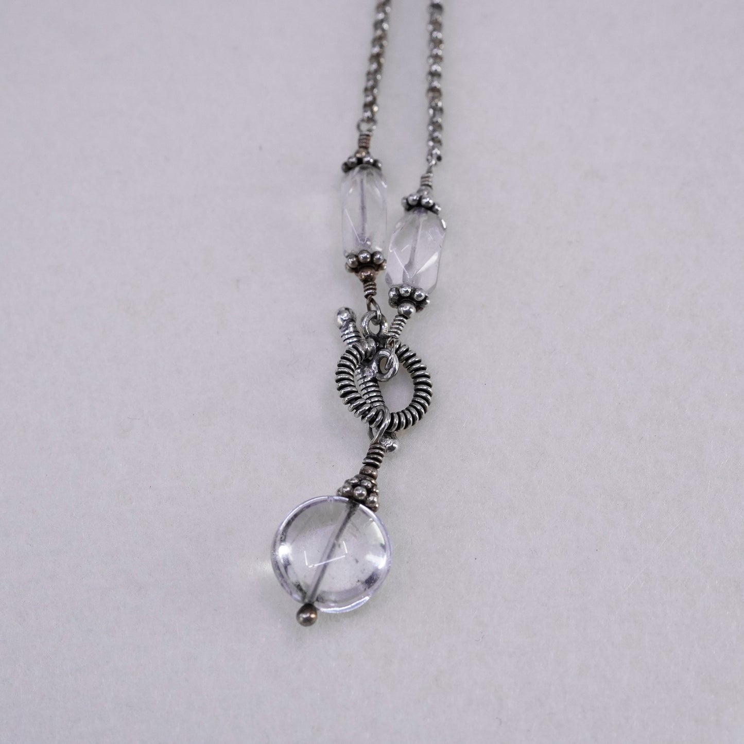 15”, Sterling 925 silver handmade circle chain necklace with circle cz pendant