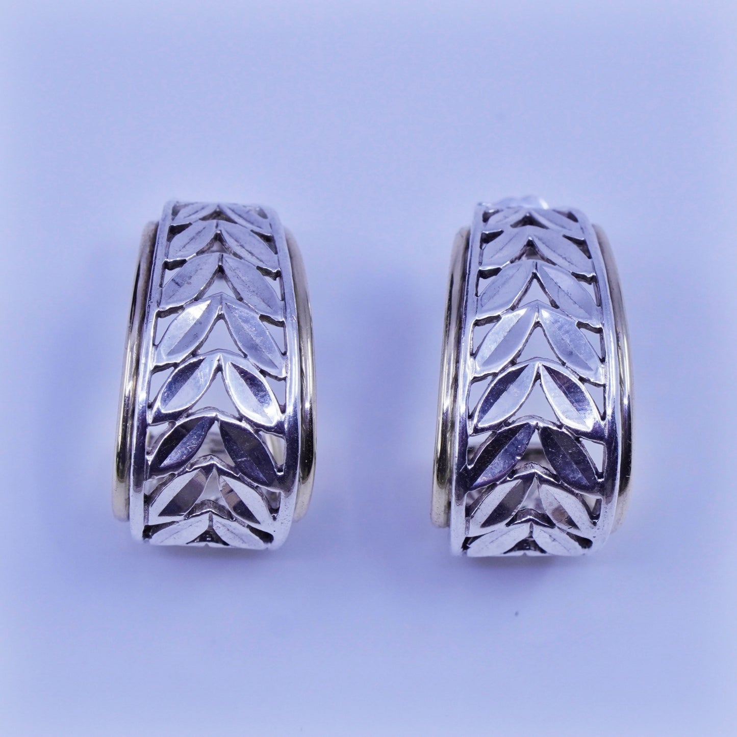 0.75”, two tone Sterling silver handmade earrings, 925 huggie hoops 14K gold