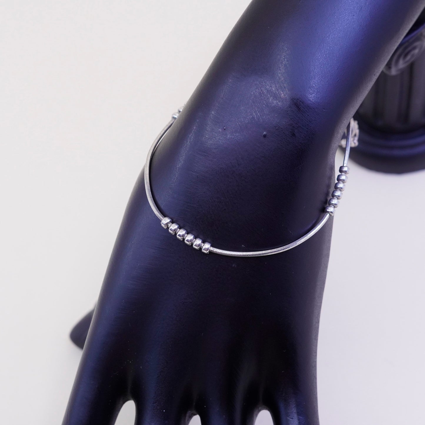 9”, 1mm, Vintage sterling silver bracelet, 925 snake chain with beads