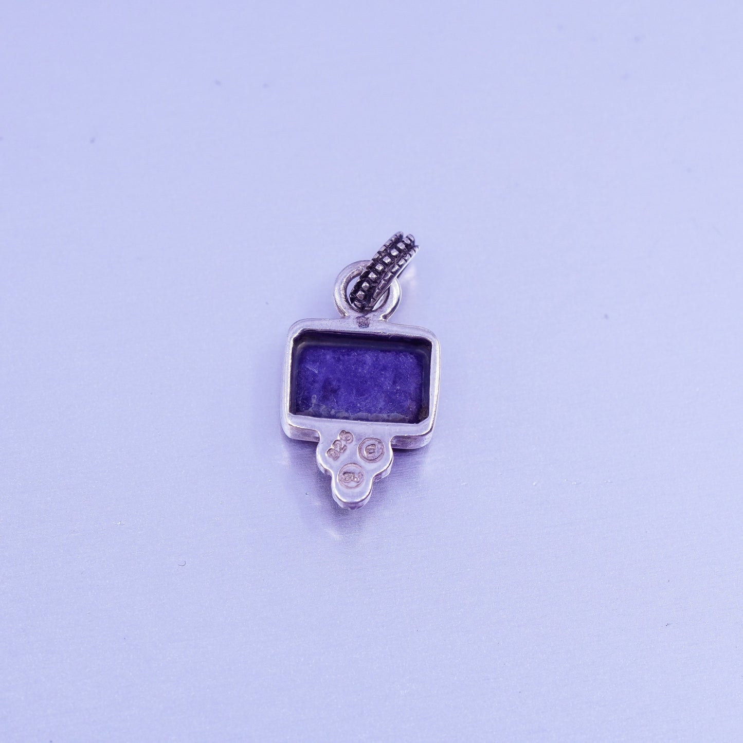 antique sterling 925 silver rectangular pendant with sodalite and Marcasite