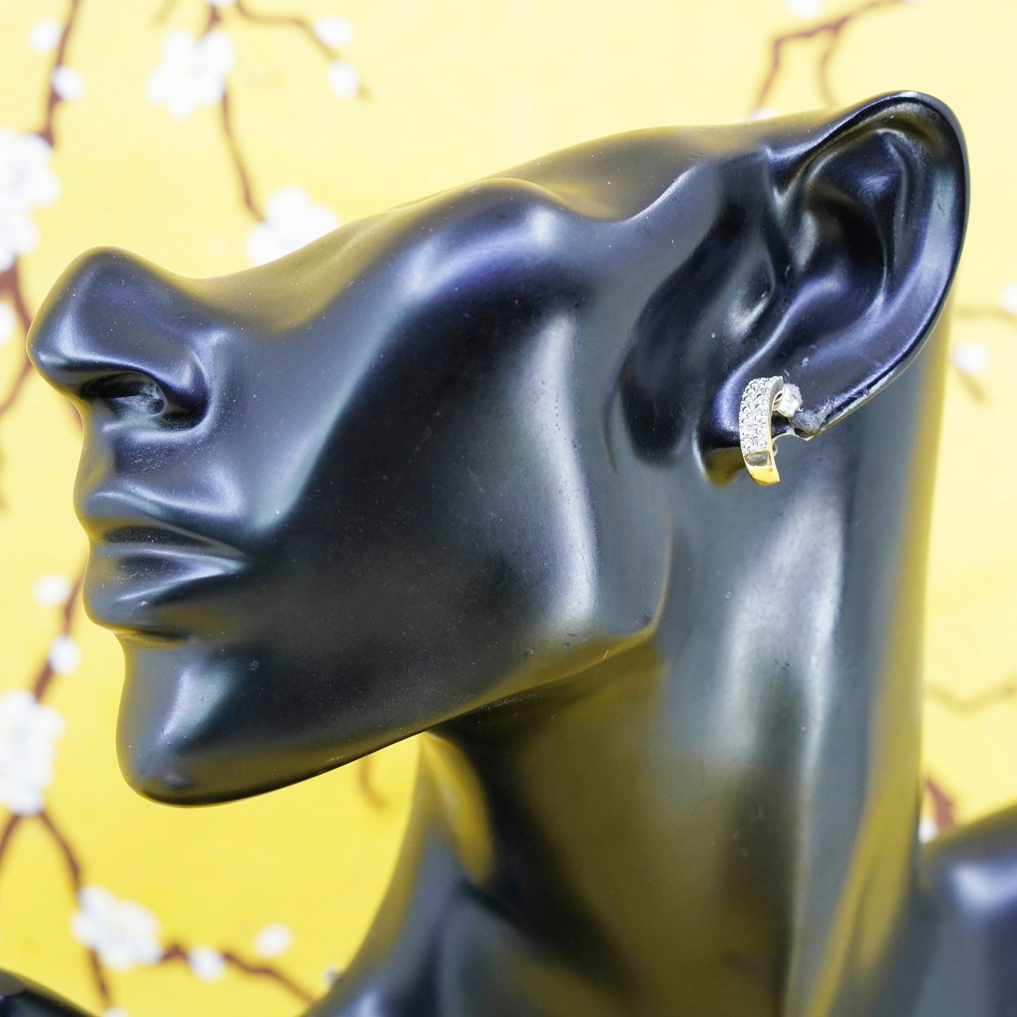 0.5”, vermeil gold over Sterling silver earrings, 925 huggie studs with diamond