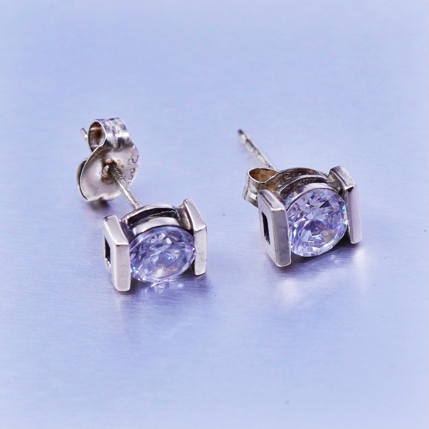 Vintage vermeil gold filled Sterling 925 silver earrings, studs with Cz inlay