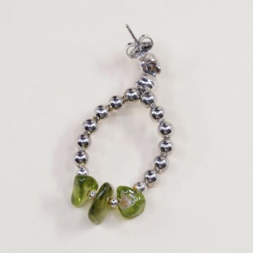 Vtg Mexico Sterling Silver Handmade Earrings, 925 Dangles W Peridot Beads