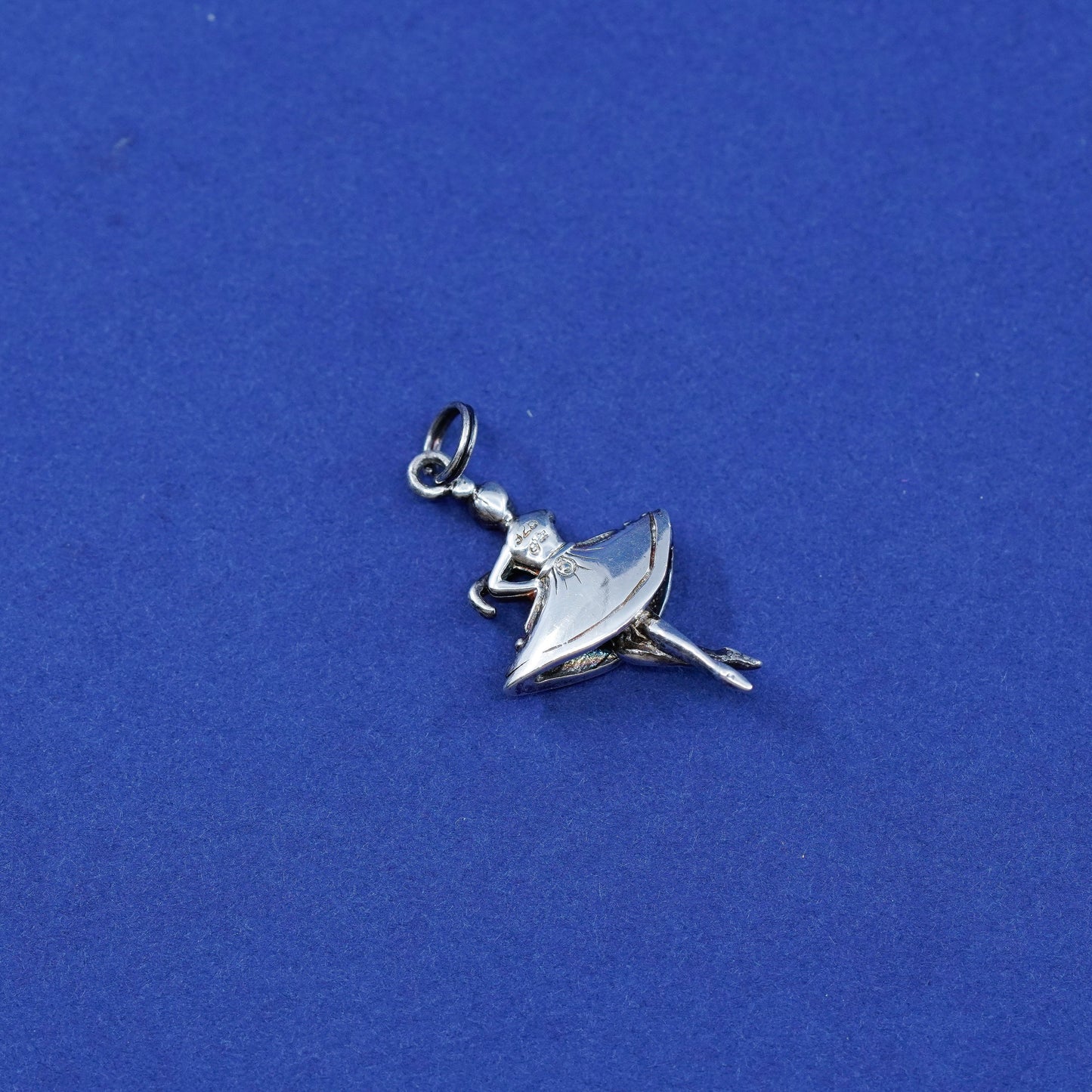 Vintage Sterling silver handmade pendant, 925 dancer charm with pink cz