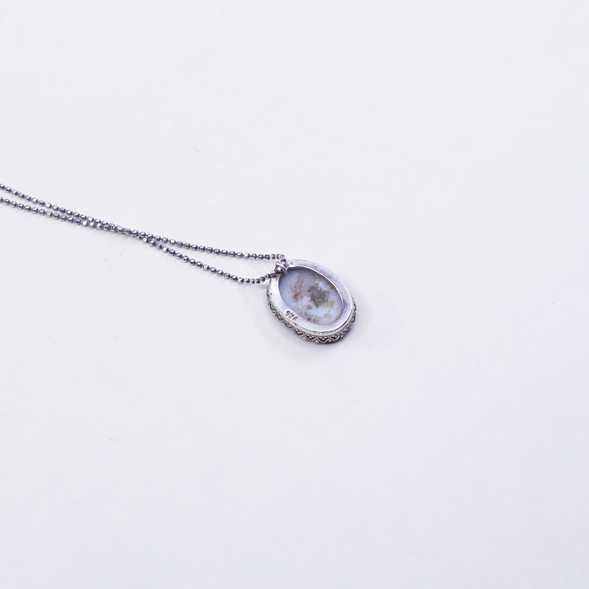 16”, vintage sterling silver handmade necklace, 925 bead chain with druzy stone