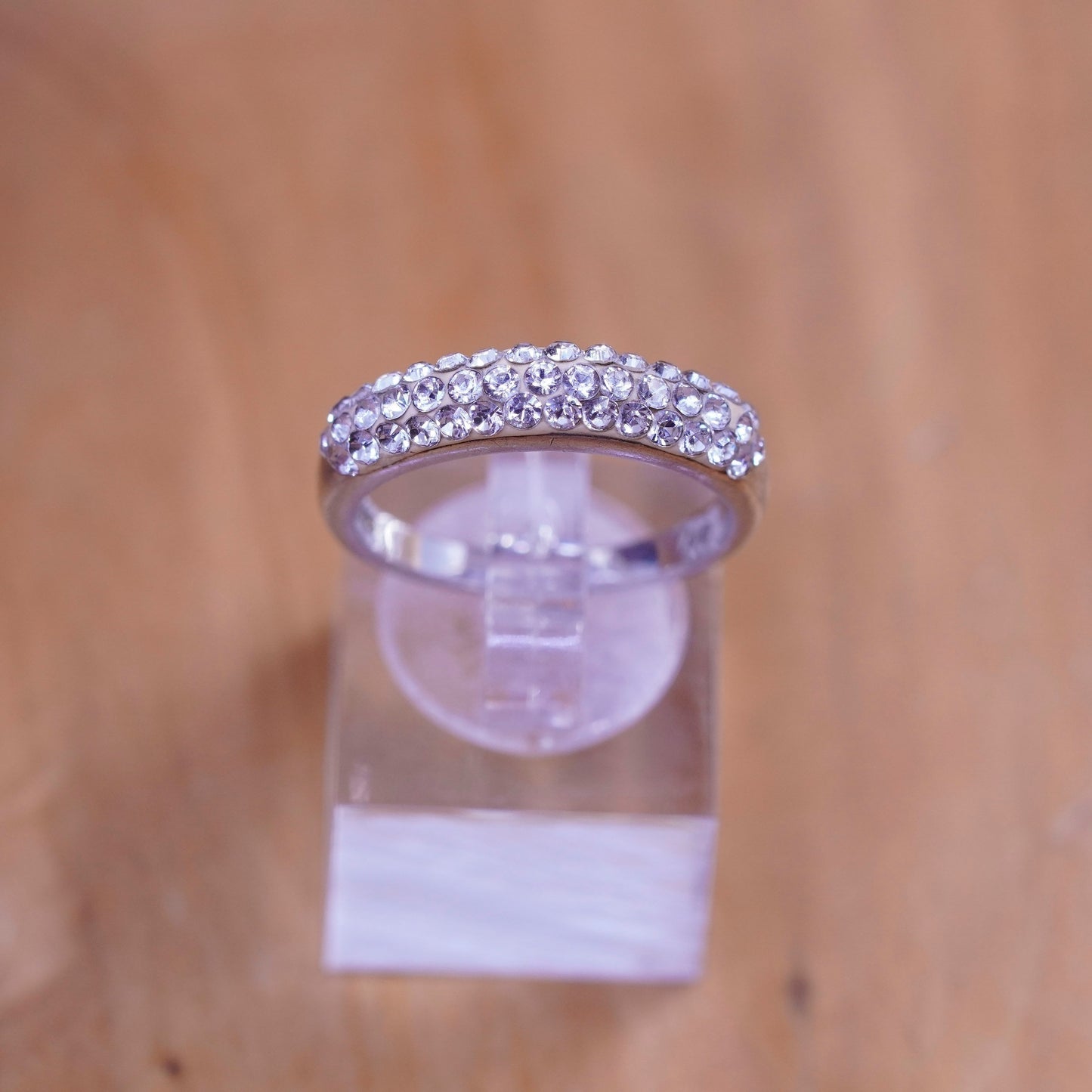 Size 8, vintage Sterling silver handmade ring, modern 925 band with cluster cz