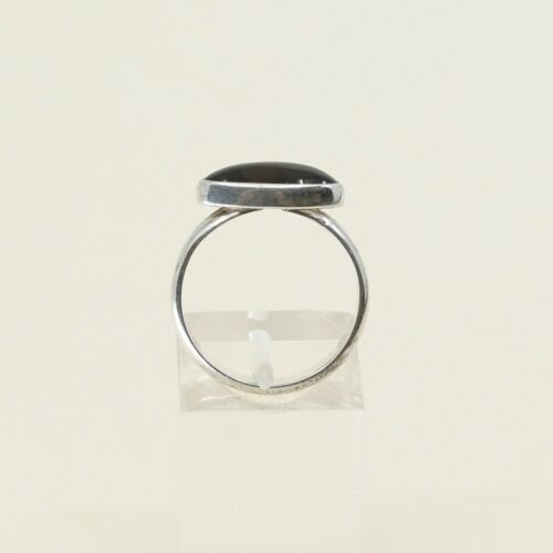 Sz 7, Orangle Amber Oval Cabochon Sterling Silver Solitaire Ring, Stamped 925