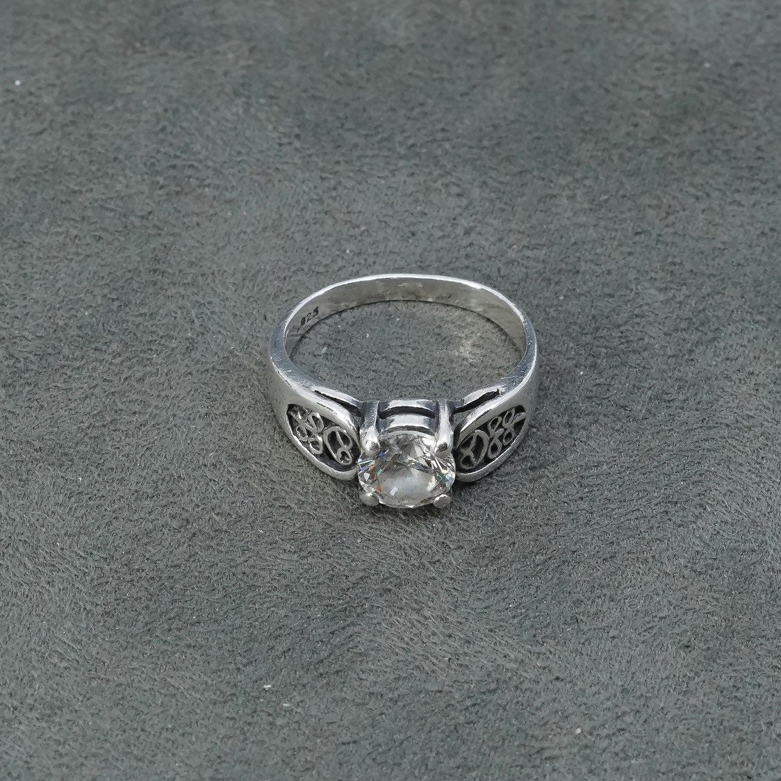 sz 7, vtg Sterling silver engagement ring, 925 w/ crystal