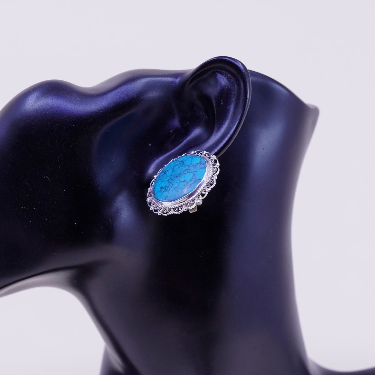 Vintage Plato 925 Sterling and turquoise drops earrings, clip on earrings